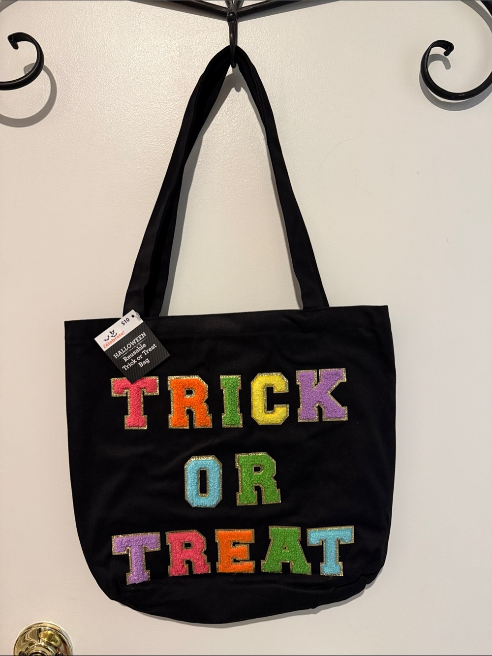 Halloween 'Trick or Treat' Black Tote Bag with Multicolor Lettering